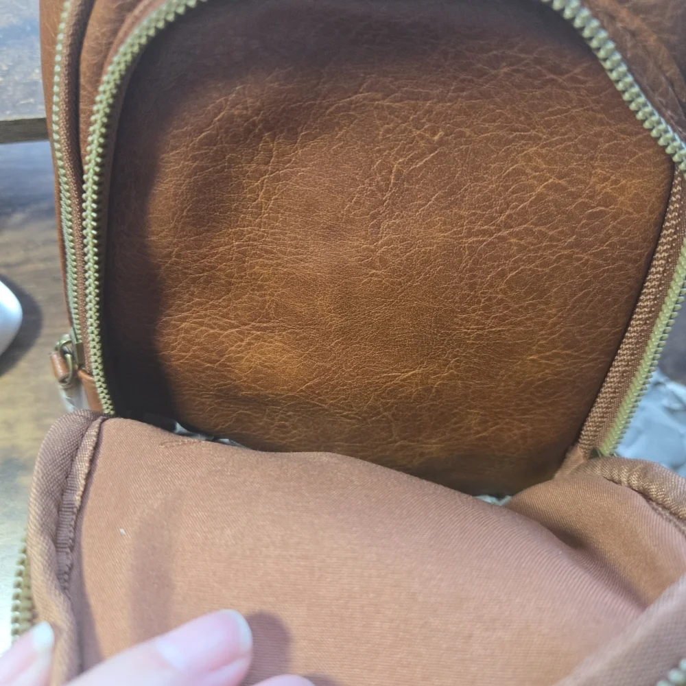 Womens‎ Brown Leather Sling Backback New With Tags